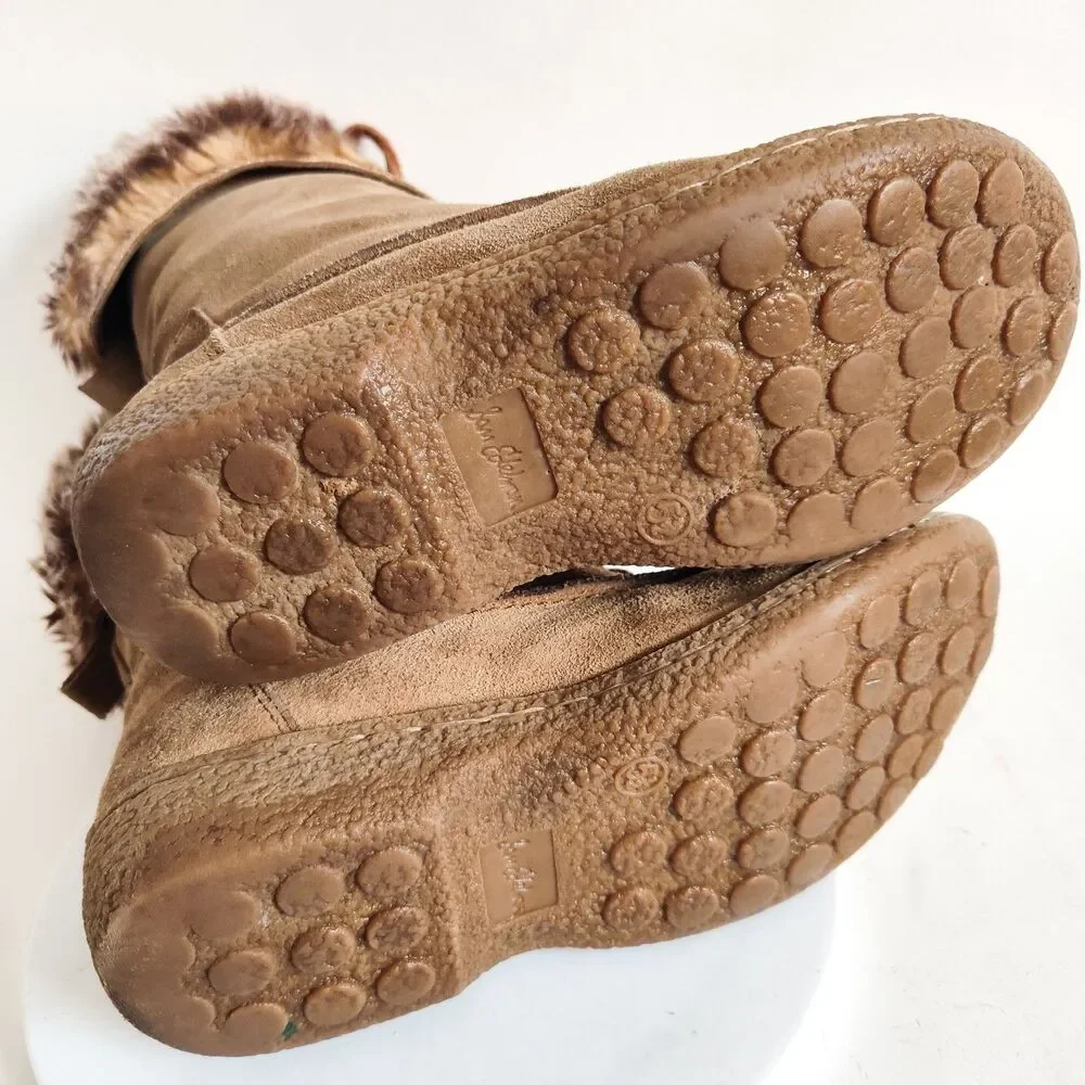 Steve Madden Camel Tan Shearling Lined Lace-up Suede 5.5 Square Toe Winter Boots